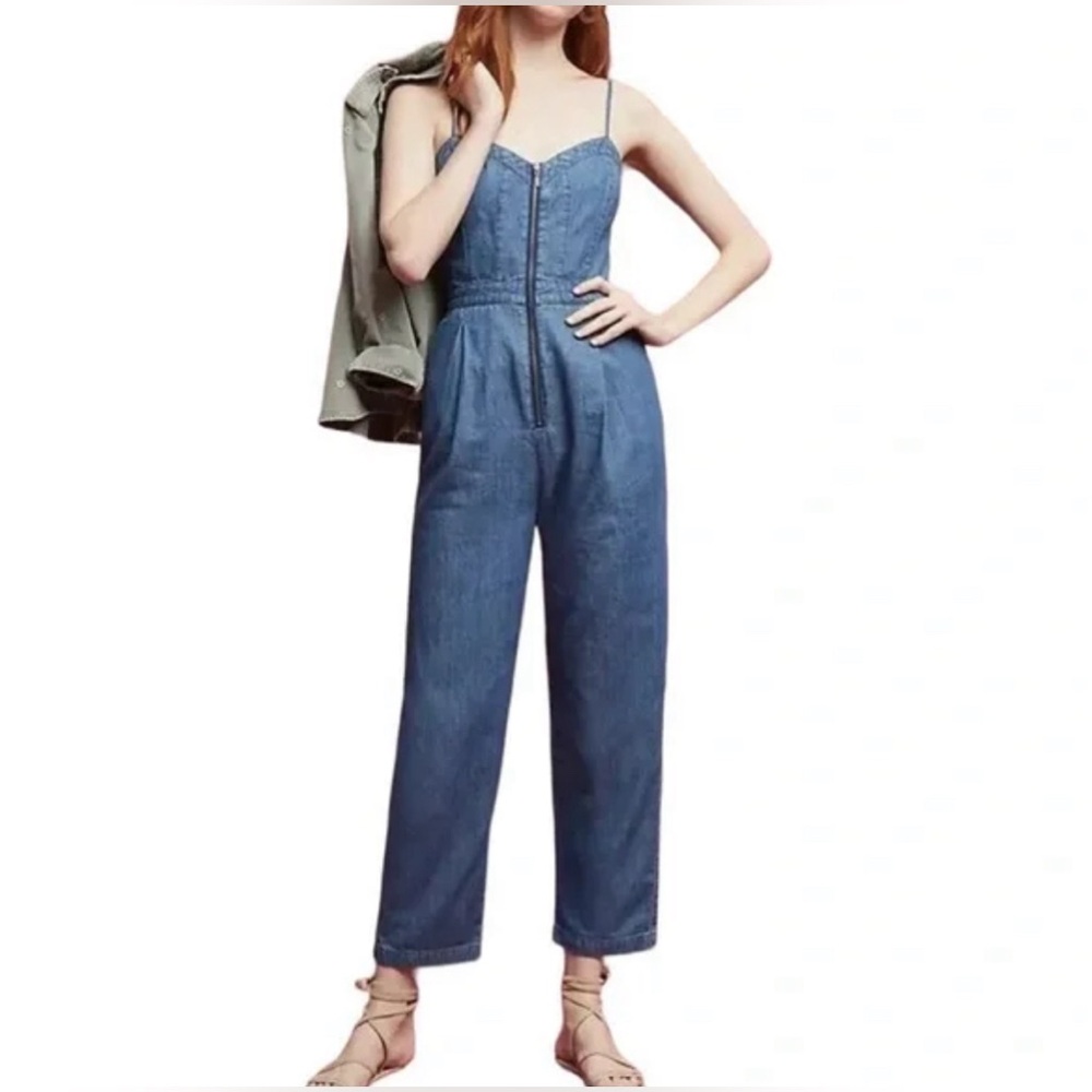 Pilcro and the Letterpress Anthropologie Denim Chambray Zip Front Jumpsuit 4